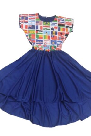 Vestido Azul Nações Mullet Infantil Pronta Entrega