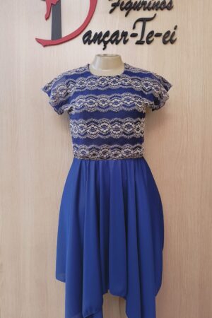 Vestido Azul com Renda saia 4 pontas